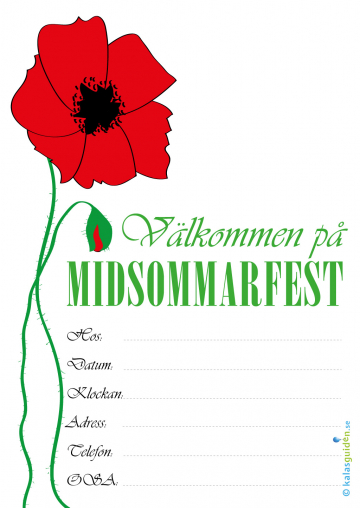 Inbjudningskort Välkommen på midsommarfest