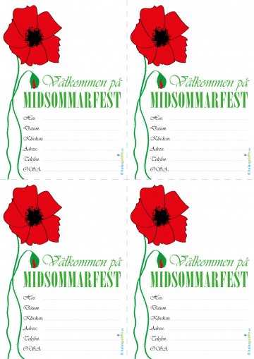 Inbjudningskort Välkommen på midsommarfest