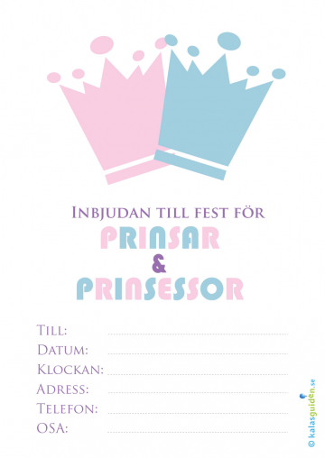 Inbjudningskort Inbjudan till fest för prinsar och prinsessor