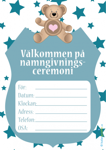 Inbjudningskort Välkommen på namngivningsceremoni