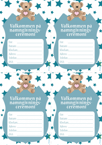 4 inbjudningskort Välkommen på namngivningsceremoni